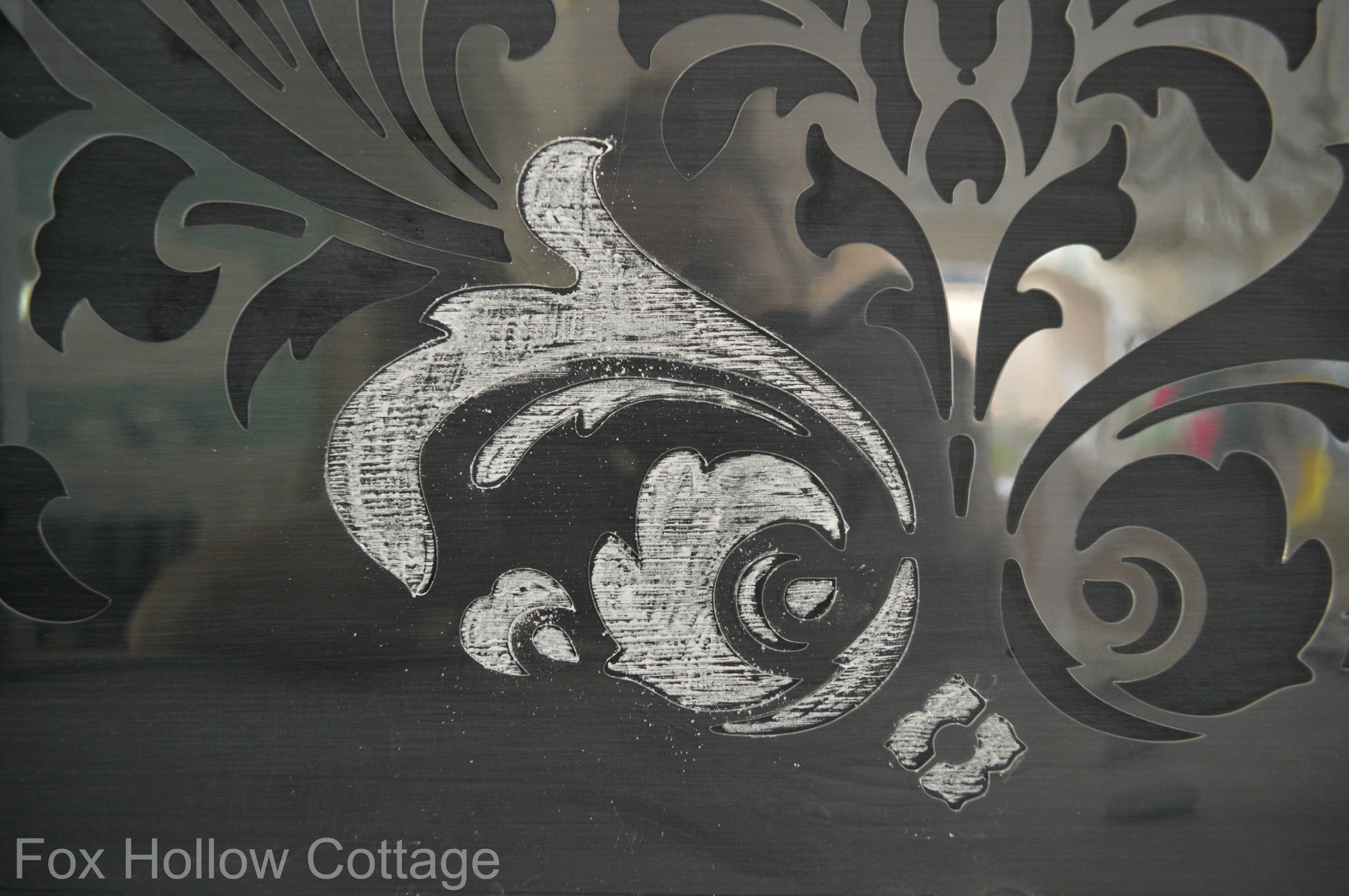 Cutting Edge Stencil Anna Damask Project with Chalk Chalkboard paint