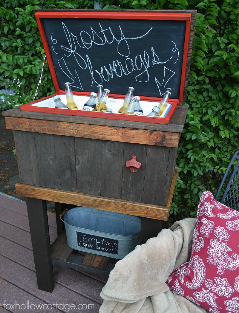 DIY Reclaimed Wood Deck Cooler Stand foxhollowcottage
