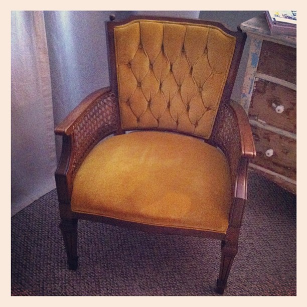 Before: Tag sale velvet chair with cane detail