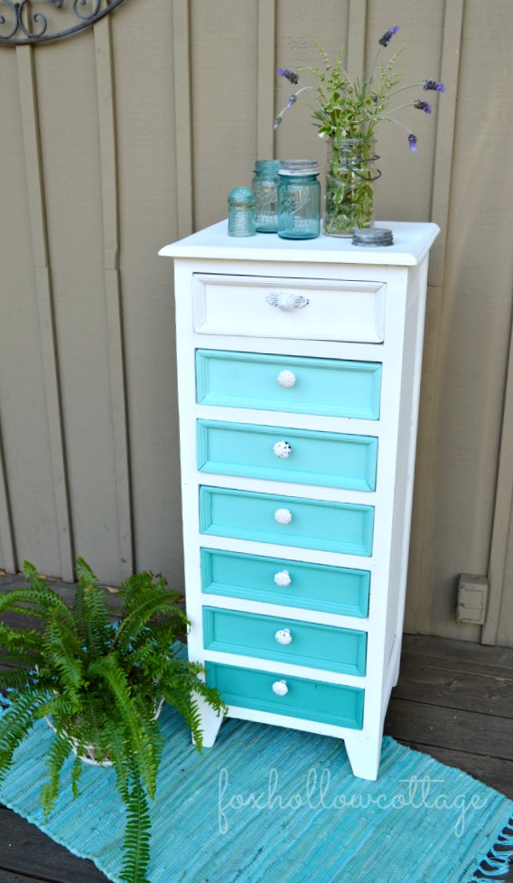 Aqua Ombre Paint Makeover - Painted Furniture Before and After