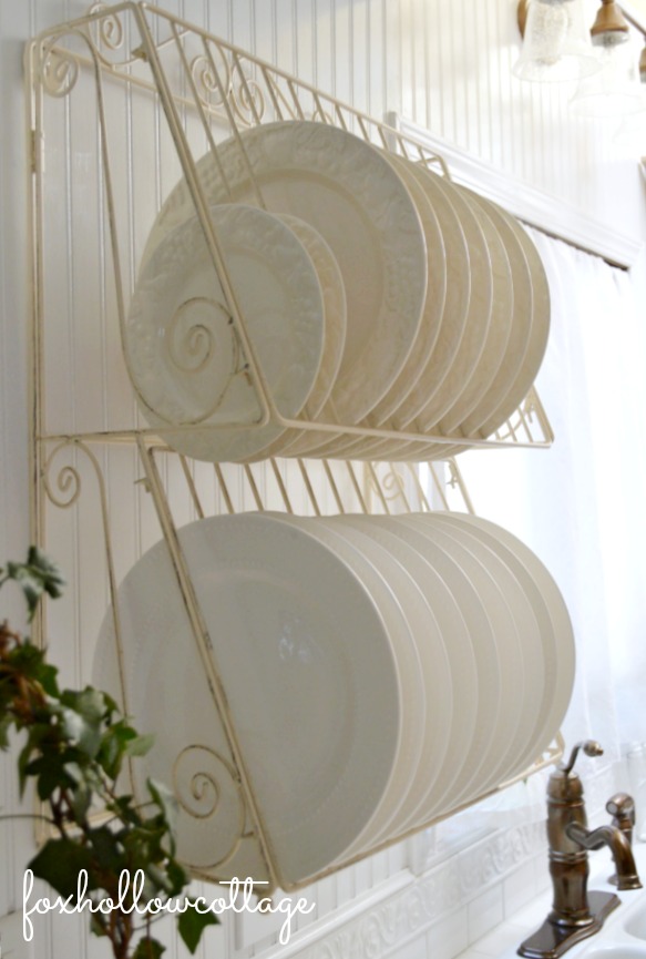 Kitchen - Open Wire Plate Rack Shelf - Cottage Vintage Style Decor