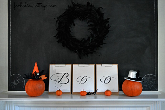 Black and Orange Simple Halloween Mantel foxhollowcottage.com