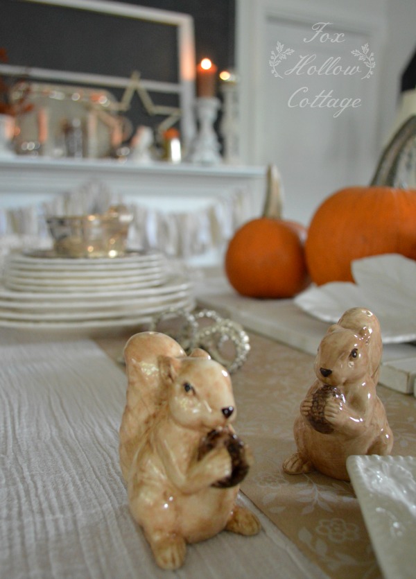 Thanksgiving Table Runner Squirrel Salt and Paper Shakers