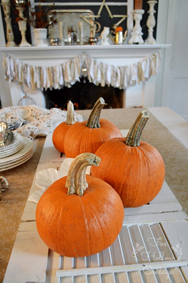 Thanksgiving Vintage Shutter and Pumpkin Table Centerpiece