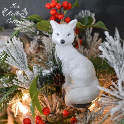 World Market White Fox Christmas Ornament