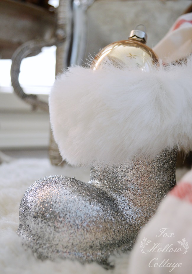 Christmas Decor Silver Glitter Santa Boot HomeGoods