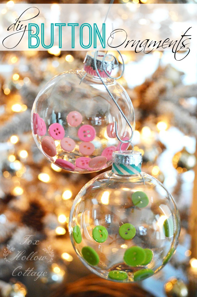 Handmade diy Christmas tree ornament - clear glass with washi tape_buttons
