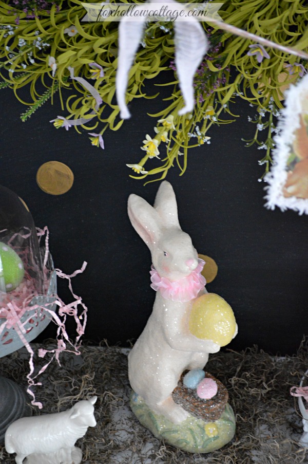 Rabbit On Base Metal Easter Bunny Figurine Osterdeko Flower Connector COTTAGE DECO 
