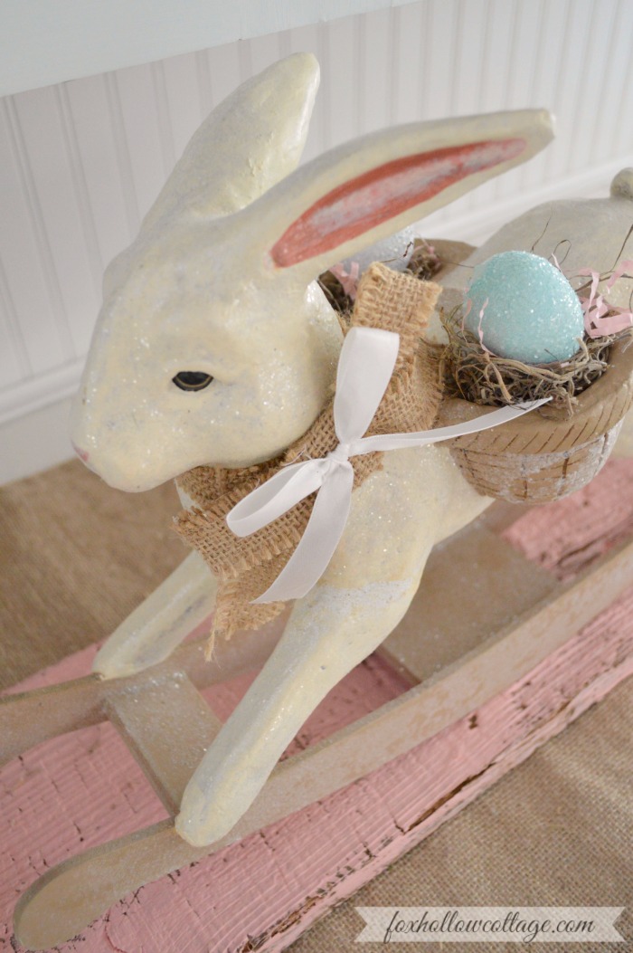 Vintage Easter Decorating | Paper Mache Rocking Bunny Rabbit Home Decor 