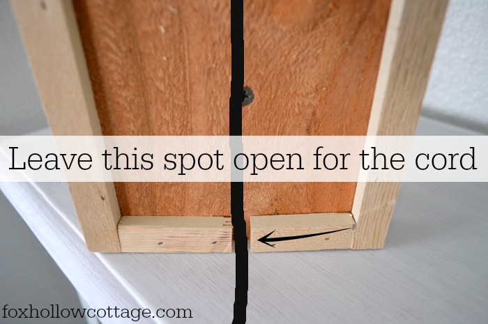 DIY wood cage light wall hanger - bottom view - leave cord opening