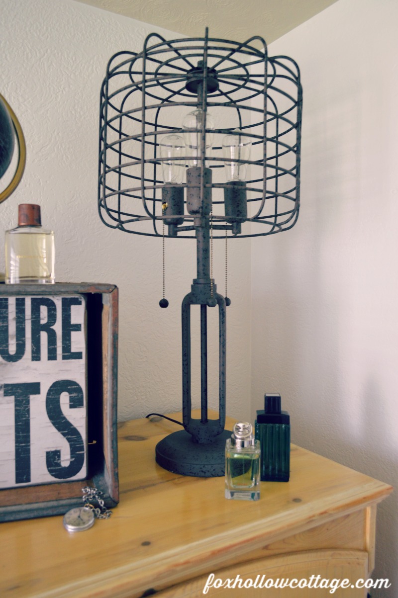 Eclectic Teen Boy Bedroom Makeover - Rustic Industrial Cage Light with Edison Bulbs