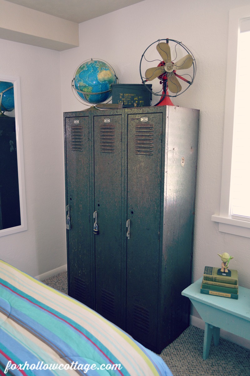 Eclectic Teen Boy Bedroom Makeover - Vintage School Lockers