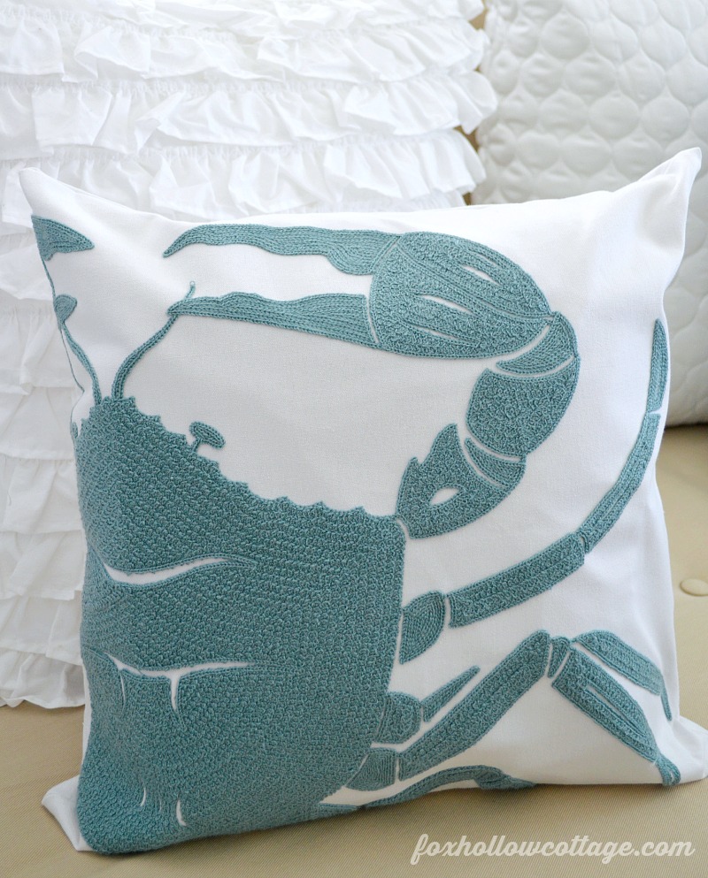 @BirchLane Crab Pillow Cover www.foxhollowcottage.com Coastal Cottage Home