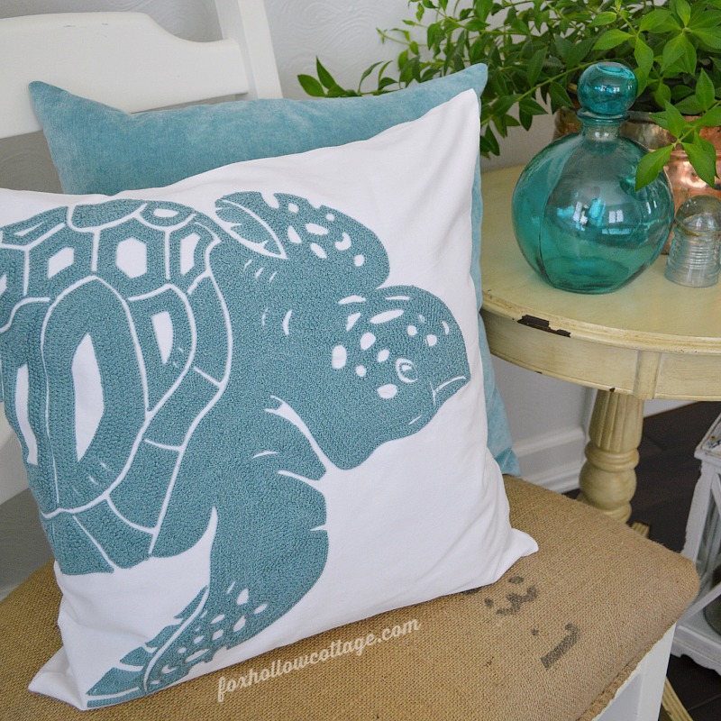 @BirchLane Sea Turtle pillow cover www.foxhollowcottage.com Coastal Cottage Home Decorating