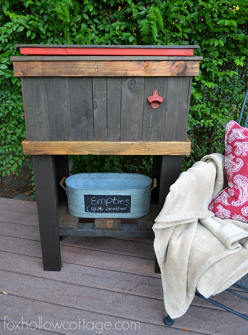 How To Build a Wood Cooler . Tutorial by foxhollowcottage | DIY Deck Cooler Makeover Project, Built with Free Pallet Wood. Perfect for Summer BBQ's, Pool, Porch, Patio & Deck Parties. Use Paint & Stain to Add Your Own Style Twist or Team Colors! 