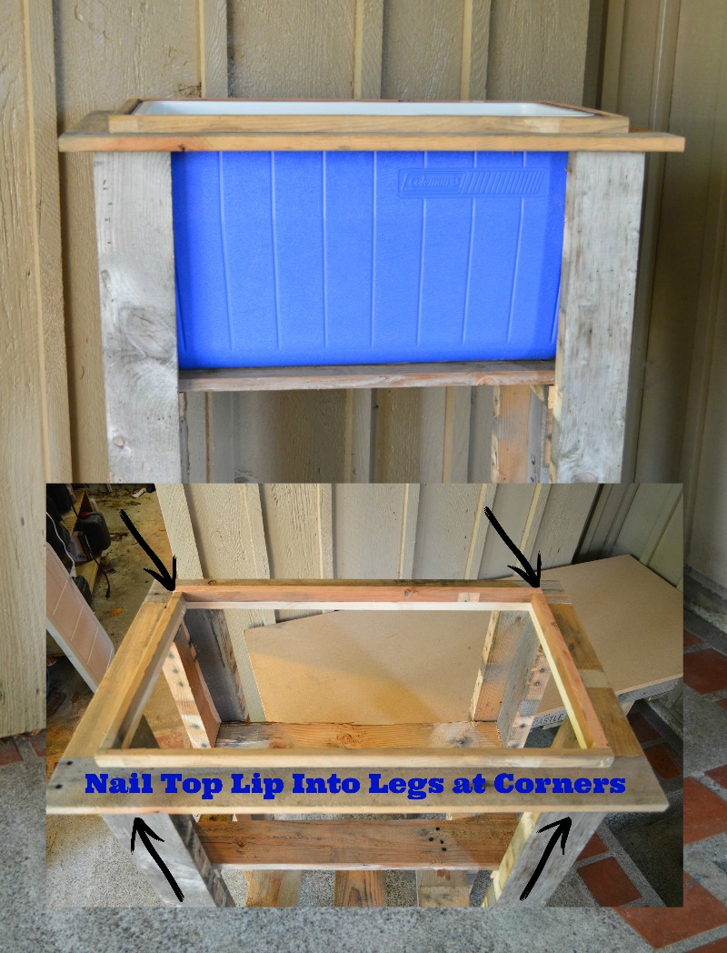 Nail Top Lip Into Legs at Corners With Cooler in Frame - DIY Wood Deck Cooler #thehomedepot #3MPartner #ad