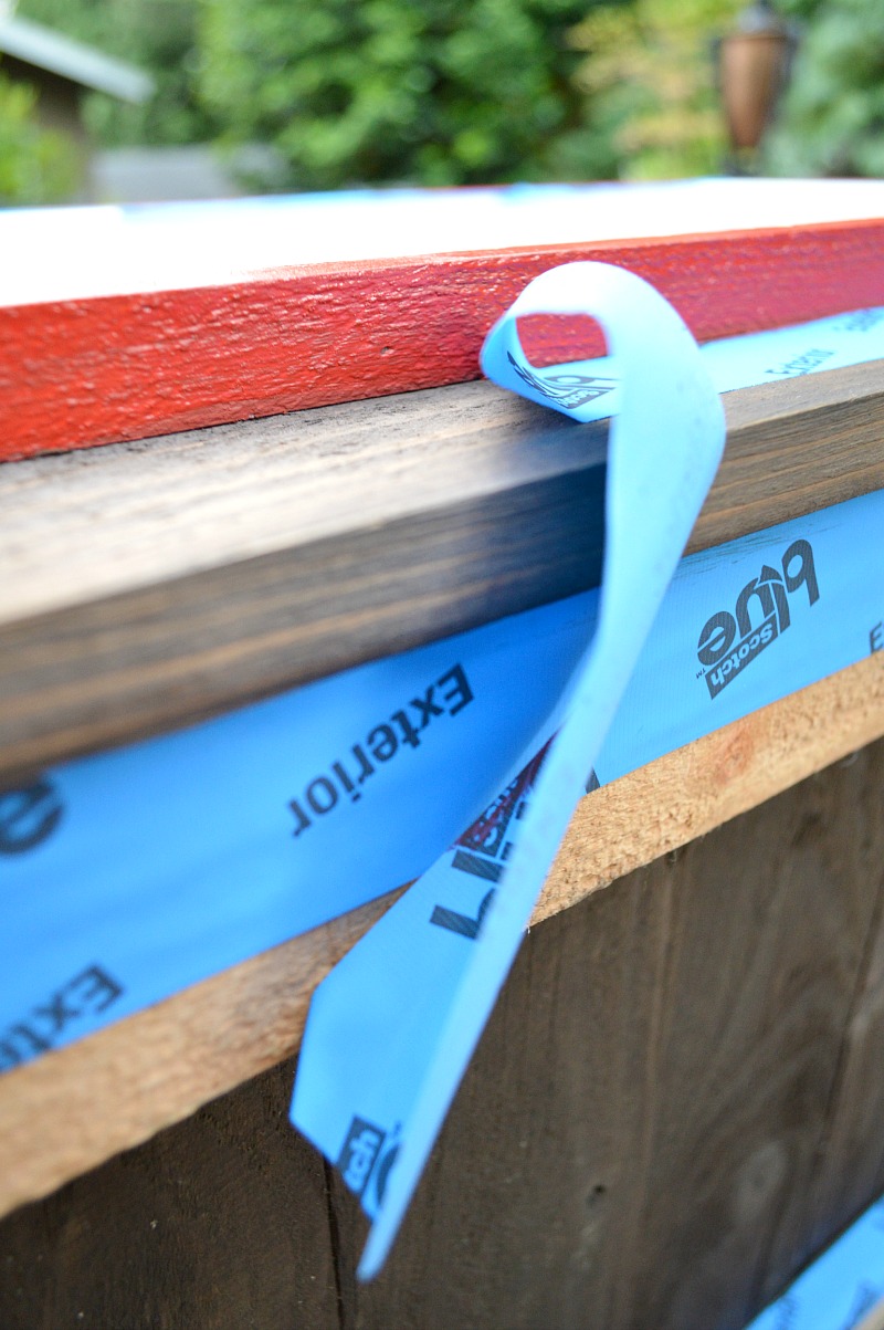 New Exterior Tape from Scotch Blue - Rocking the red paint on raw wood. Perfect line!!!! #thehomedepot #3MPartner #ad
