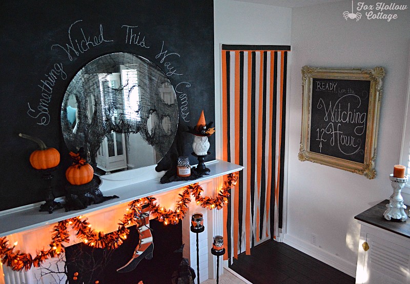 Halloween Chalkboard Fireplace Mantel - Fox Hollow Cottage