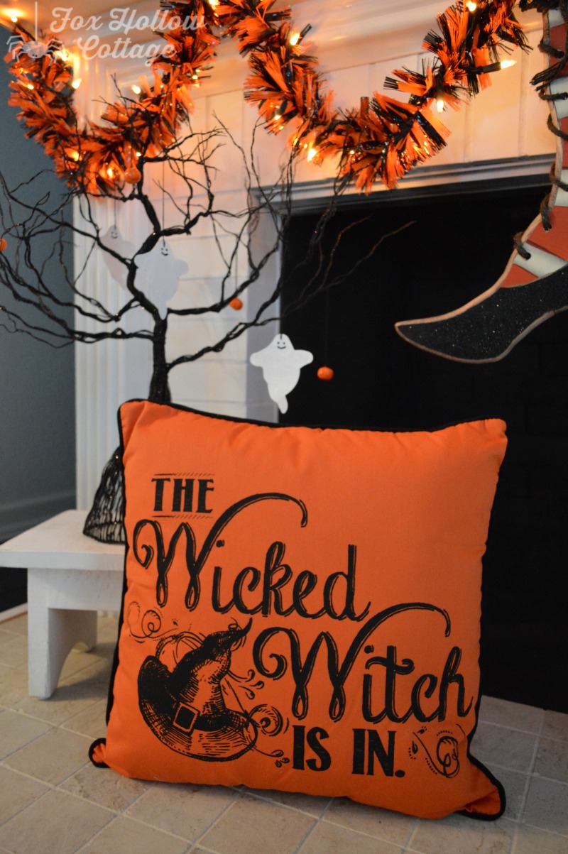 Halloween Mantel Home Decor - Wicked Witch Pillow - Haunted Tree - Fox Hollow Cottage