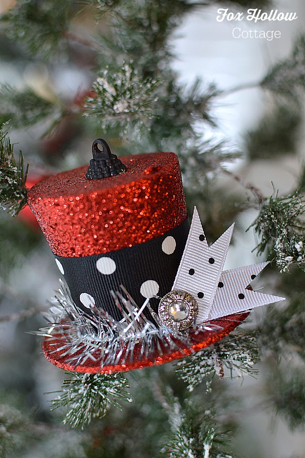 3 Dollar Tree Christmas Ornament Makeover to Vintage Frosty Top Hat foxhollowcottage