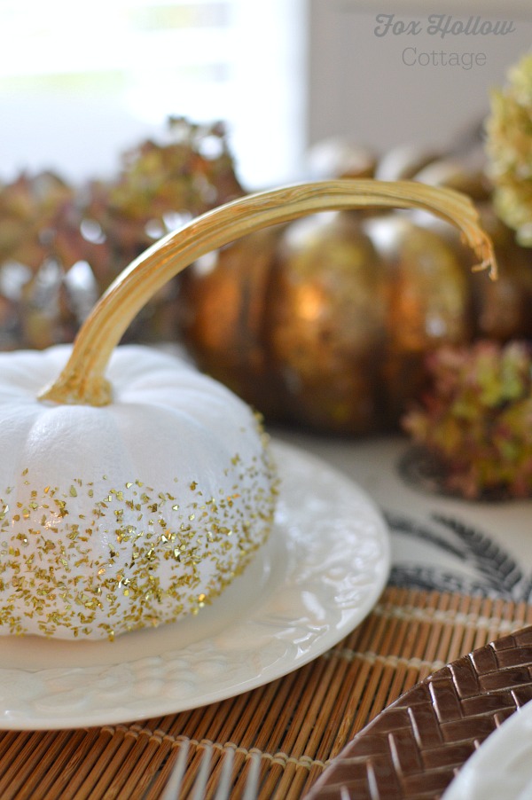 Glitterd Dusted White Pumpkin - Thanksgiving Table Decorating