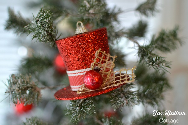 2 Dollar Tree Christmas Ornament Makeover to Vintage Frosty Top Hat foxhollowcottage