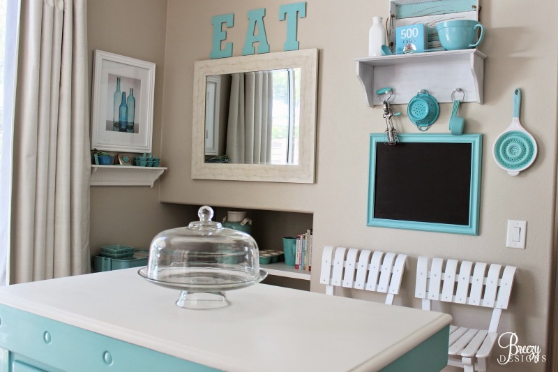 Whimsical Aqua Touches Abound in This DIY Kitchen Created by Breezy Design at foxhollowcottage.com