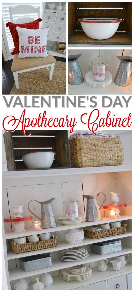 Valentine's Day Decorating at foxhollowcottage.com - farm style apothecary cabinet - Fox Hollow Cottage