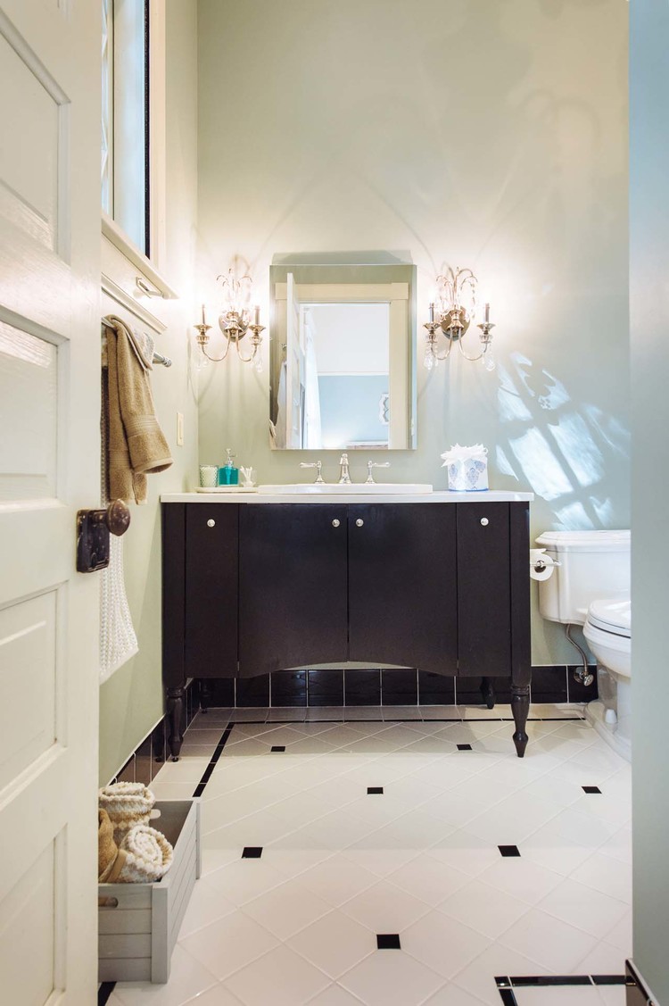 Southern Romance Fixer Upper Historic Home Makeover Renovation Reveal - Renovated vintage home master bathroom - vanity - tile floor