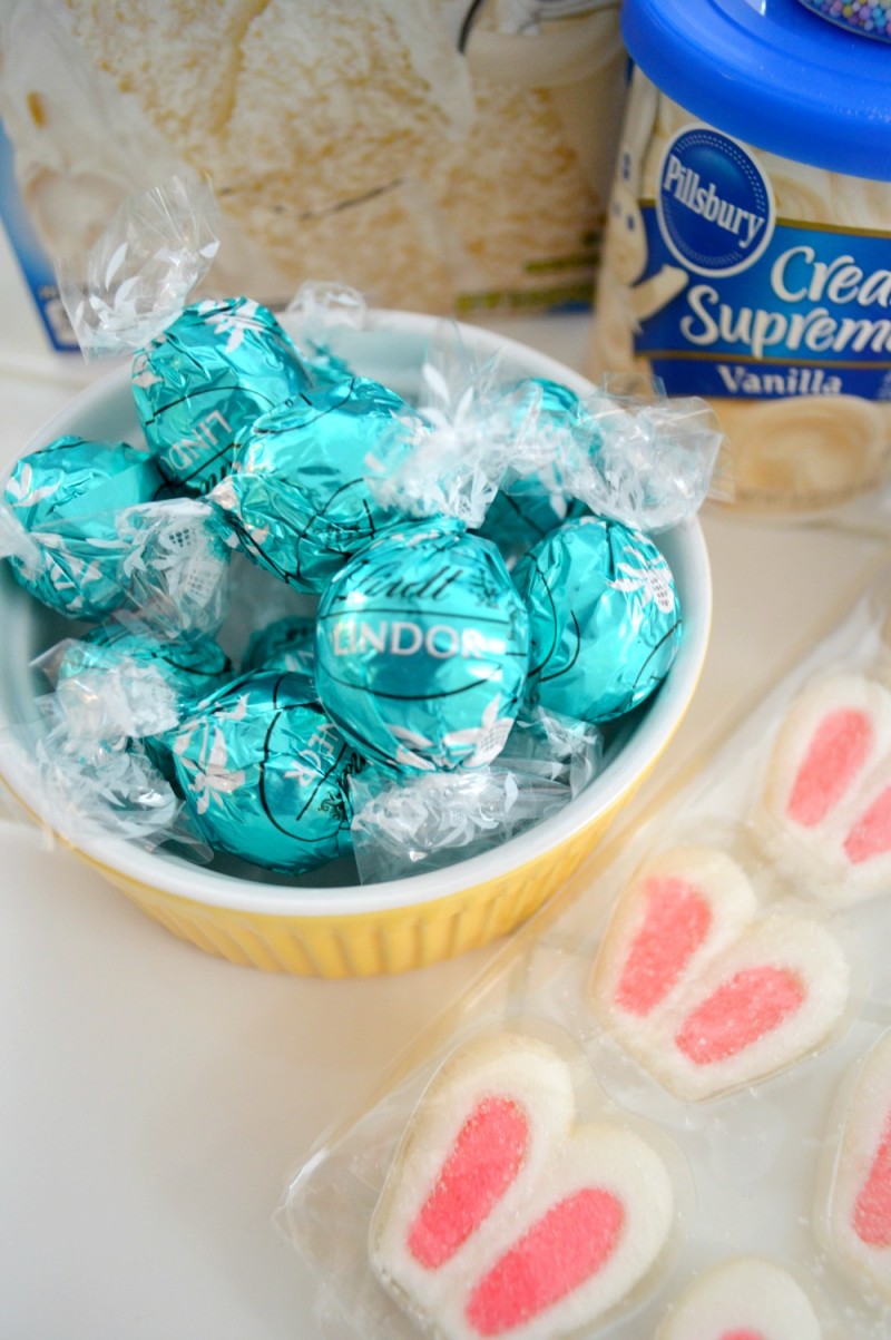 Stuffed bunny ear cupcakes for Easter - Lindt Lindor Chocolate Coconut Truffle - foxhollowcottage.com Spring dessert