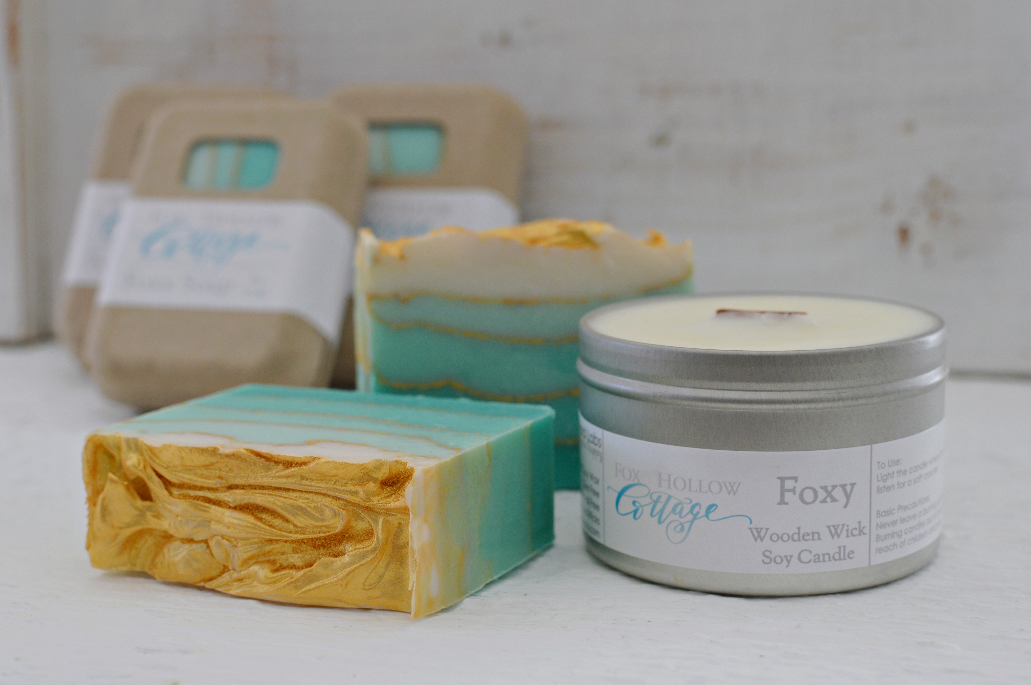 Introducing Foxy Body and Home Fragrance. Artisanal small batch soap and hand poured wooden wick soy candles. By Canard Labs for foxhollowcottage.com 