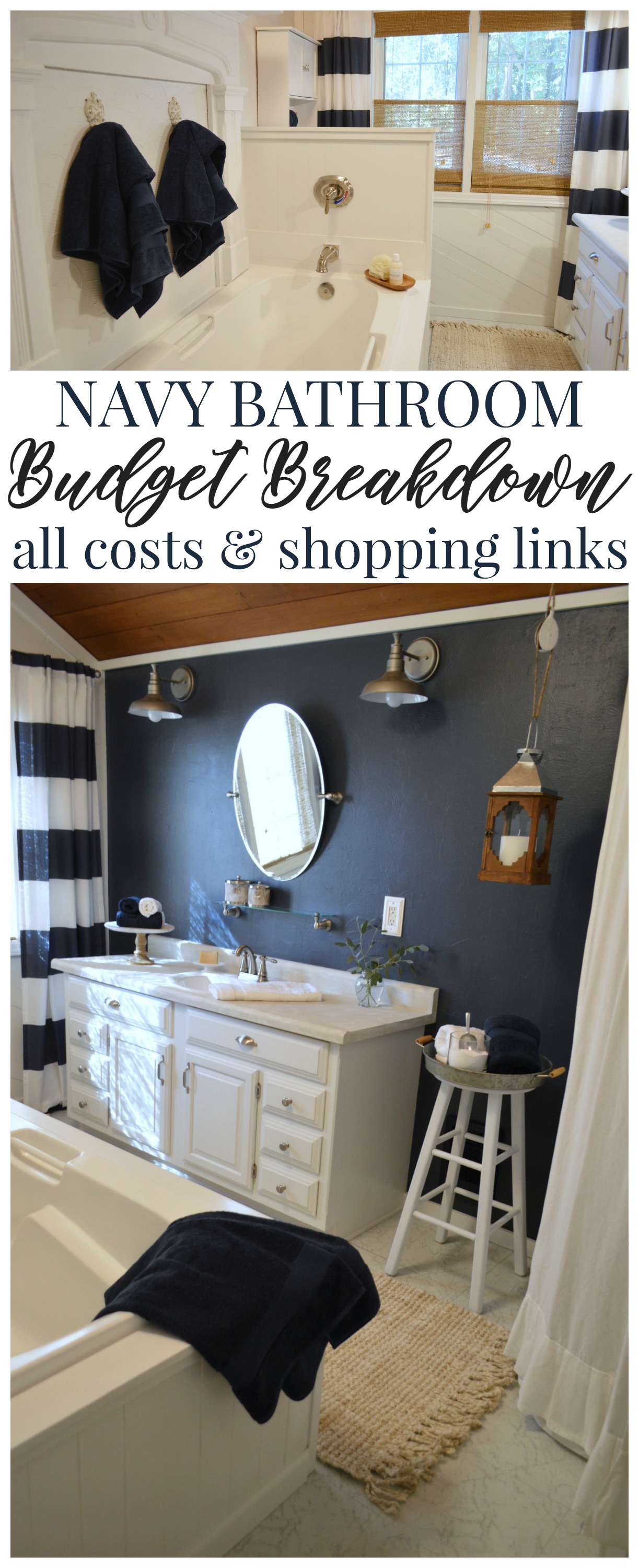 Navy Bathroom Budget Breakdown and Shopping Sources
