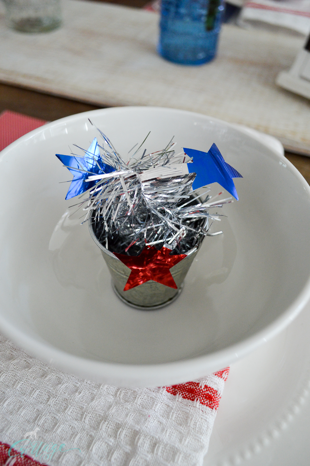 Tiny metal bucket 'firework' favor - Cottage Farmhouse Farm Table Decorating - 4th of July 