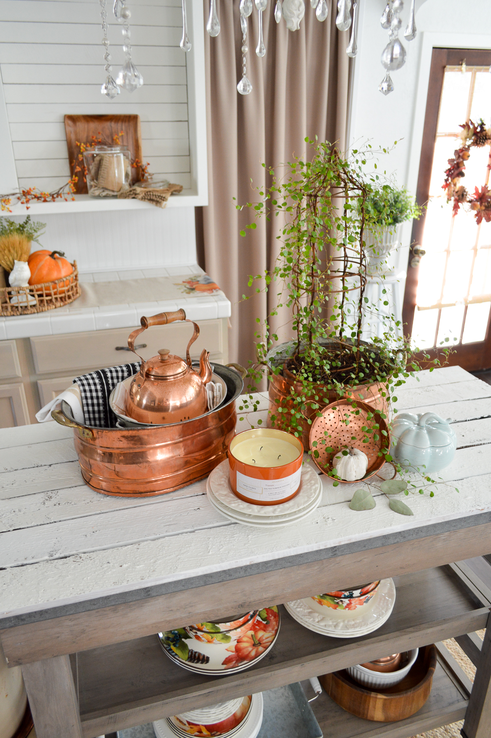 Easy Decorating Ideas Fall Kitchen Sun Room Apothecary www.foxhollowcottage.com 49