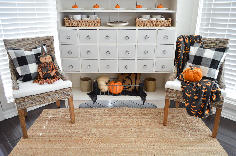 Classic Black and Orange Halloween Decorating -Fox Hollow Cottage - Apothecary Cabinet, Sun Room - Cottage Farmhouse Holiday Decor