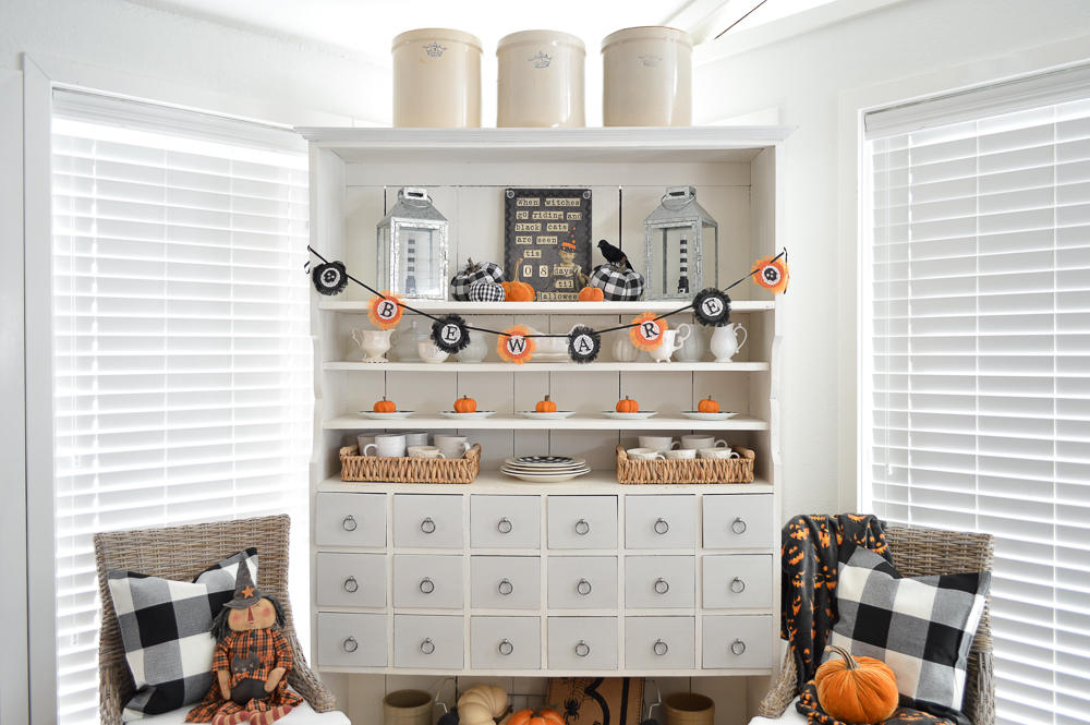 Classic Black and Orange Halloween Decorating -Fox Hollow Cottage - Apothecary Cabinet, Sun Room - Cottage Farmhouse Holiday Decor