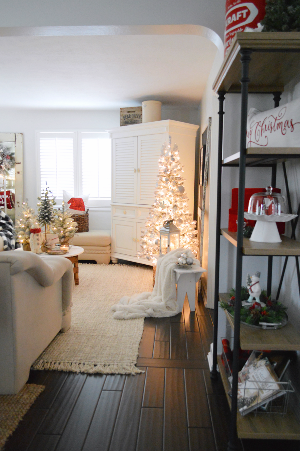 My $30 Flocked Christmas Tree Details - Affordable holiday decorating ideas.