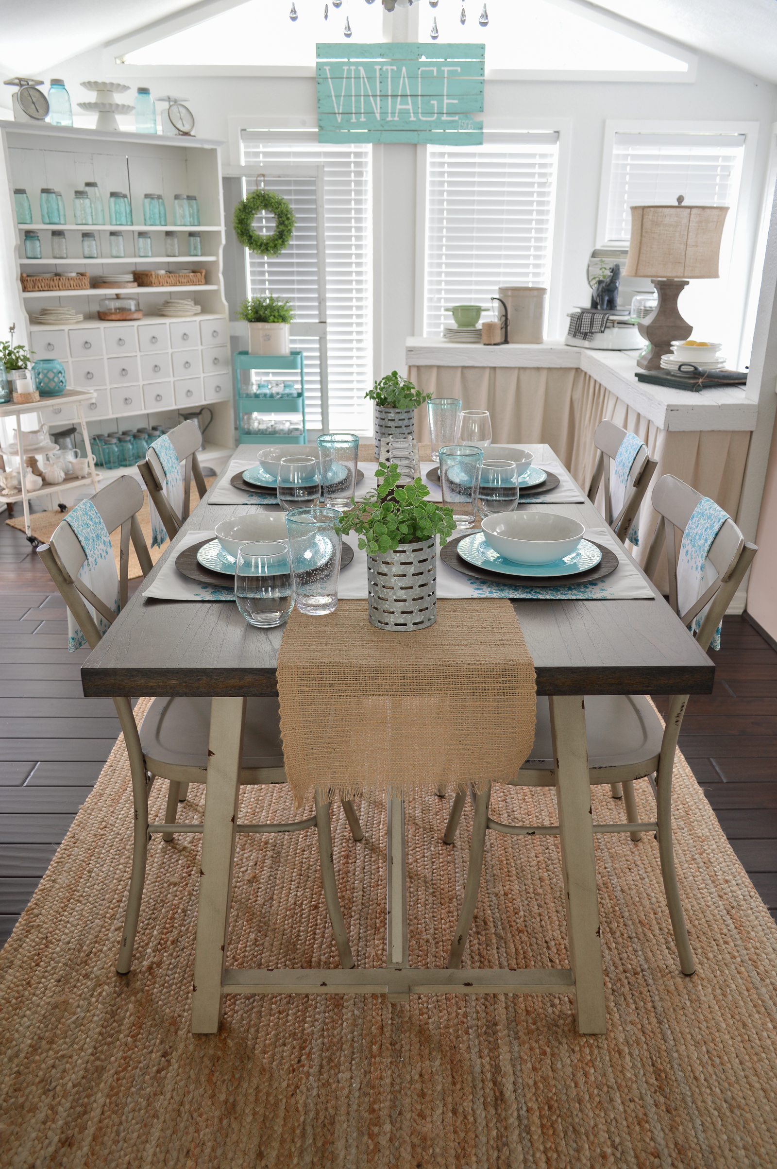 Farmhouse Style Decorating with Color | Easy ideas for adding color to neutral decor, featuring Better Homes & Gardens good, found at Walmart! Affordable cottage farm house dining table #sponsored 