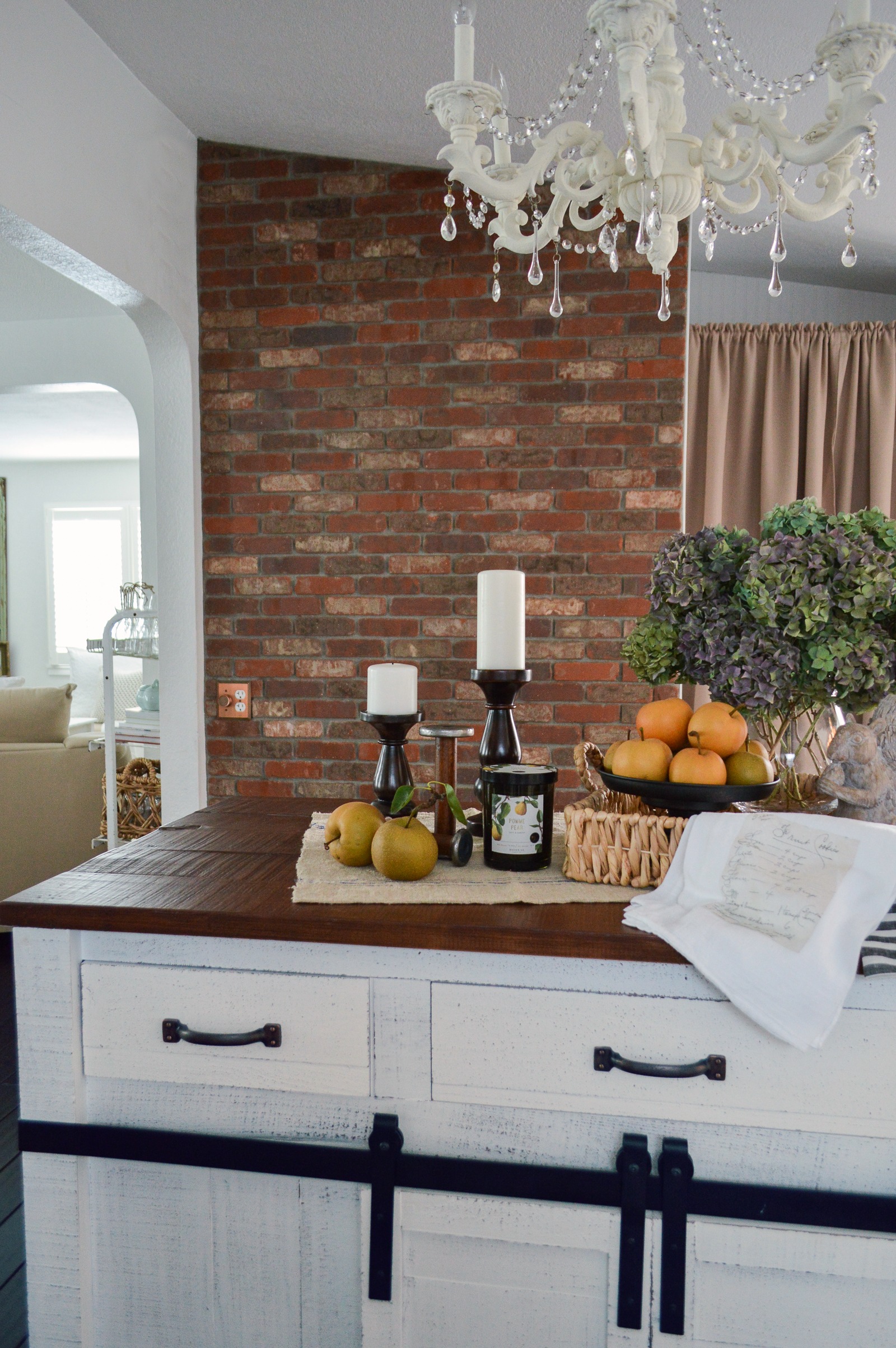 Brick Wall and Farmhouse Kitchen Island Reveal (Kitchen Makeover Part 1)