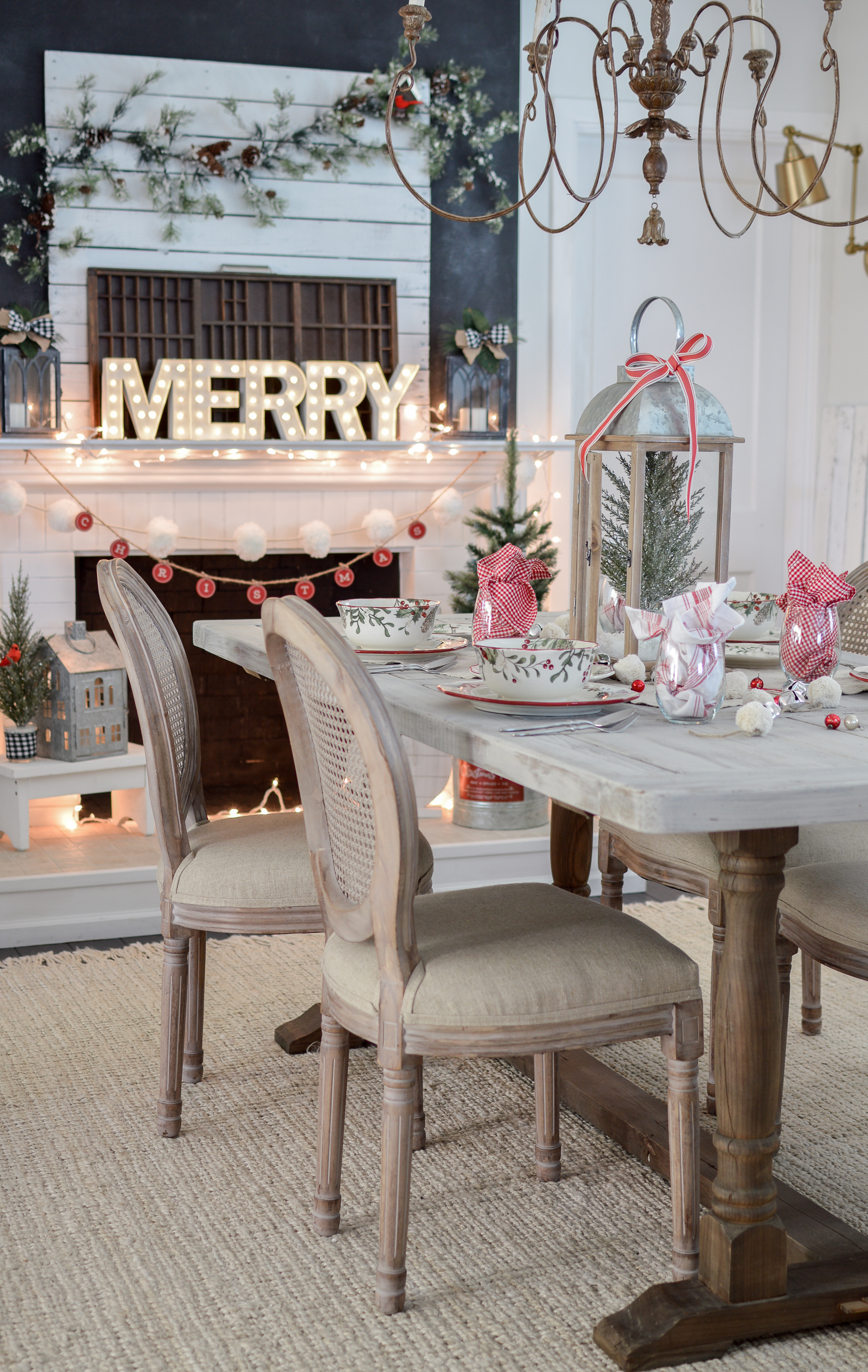 Festive Traditions Christmas Holiday Table and Fireplace Mantel 