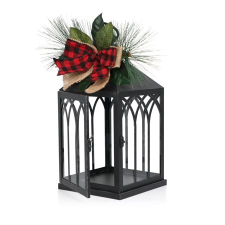 Better Homes & Gardens Foliage Lantern Candle Holder Black Metal and Glass