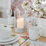 Cottage Farmhouse Farm Table Setting with Cherry Blossoms for Spring