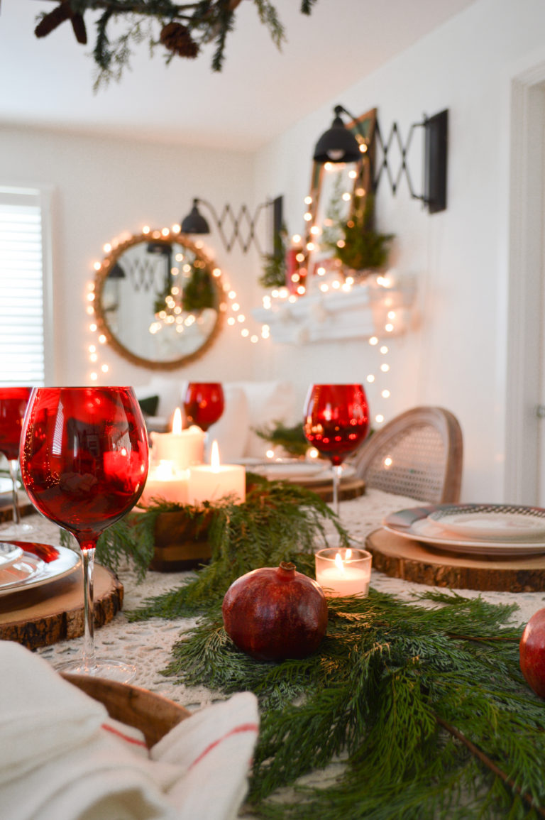 Cedar, Plaid And Pomegranate Christmas Table - Fox Hollow Cottage